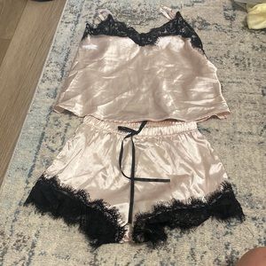 Black and light pink lacy set
